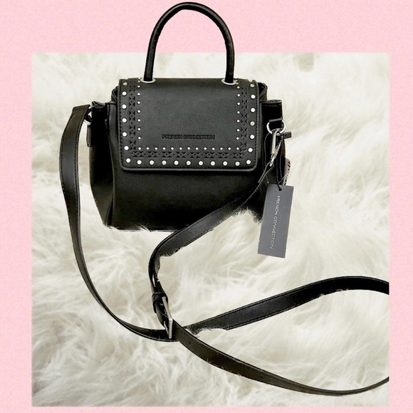 NWT French Connection Black Studded Bellita Crosbody Top Handle Bag Purse NEW - Picture 1 of 1